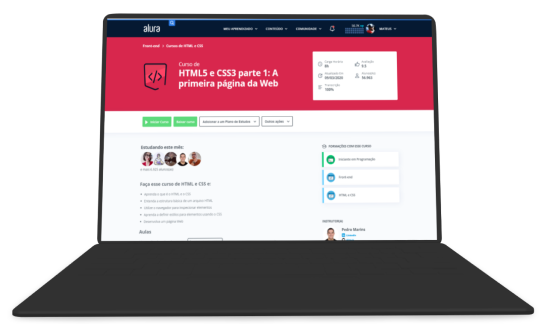 Notebook na página de cursos da alura